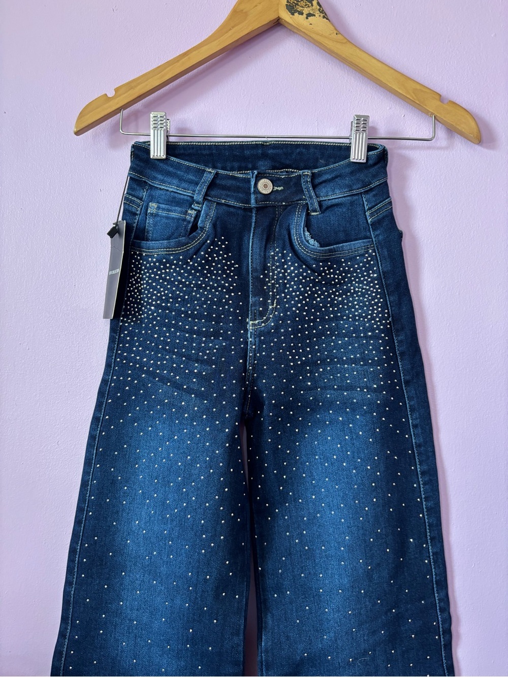 Women’s Dark Blue High-Rise Jeans with Stud Detailing